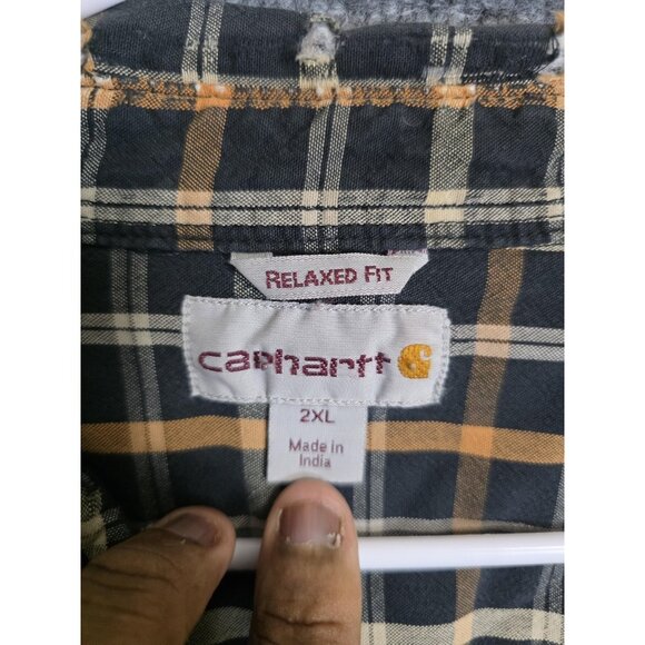 Carhartt Shirt Mens 2XL Black Orange Plaid Relaxed Fit Long Sleeve Workwear - Picture 3 of 8